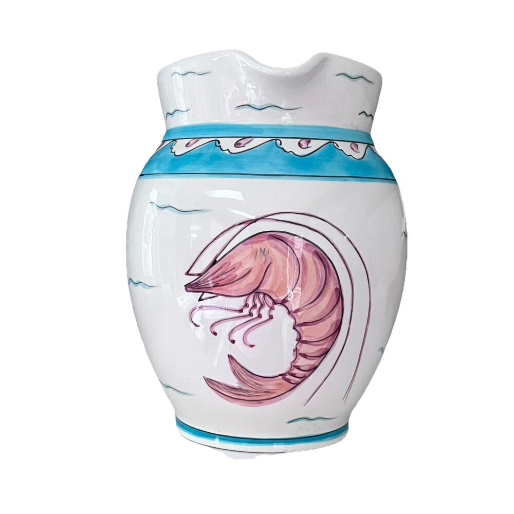 Ceramic Hand Painted Pitcher Cooley Collection Shrimp Coastal Serveware Nautical